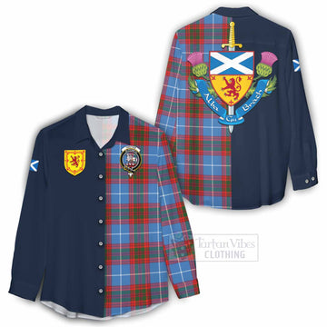 Trotter Tartan Women's Casual Shirt Alba with Scottish Lion Royal Arm Half Style - Tartan Vibes Clothing