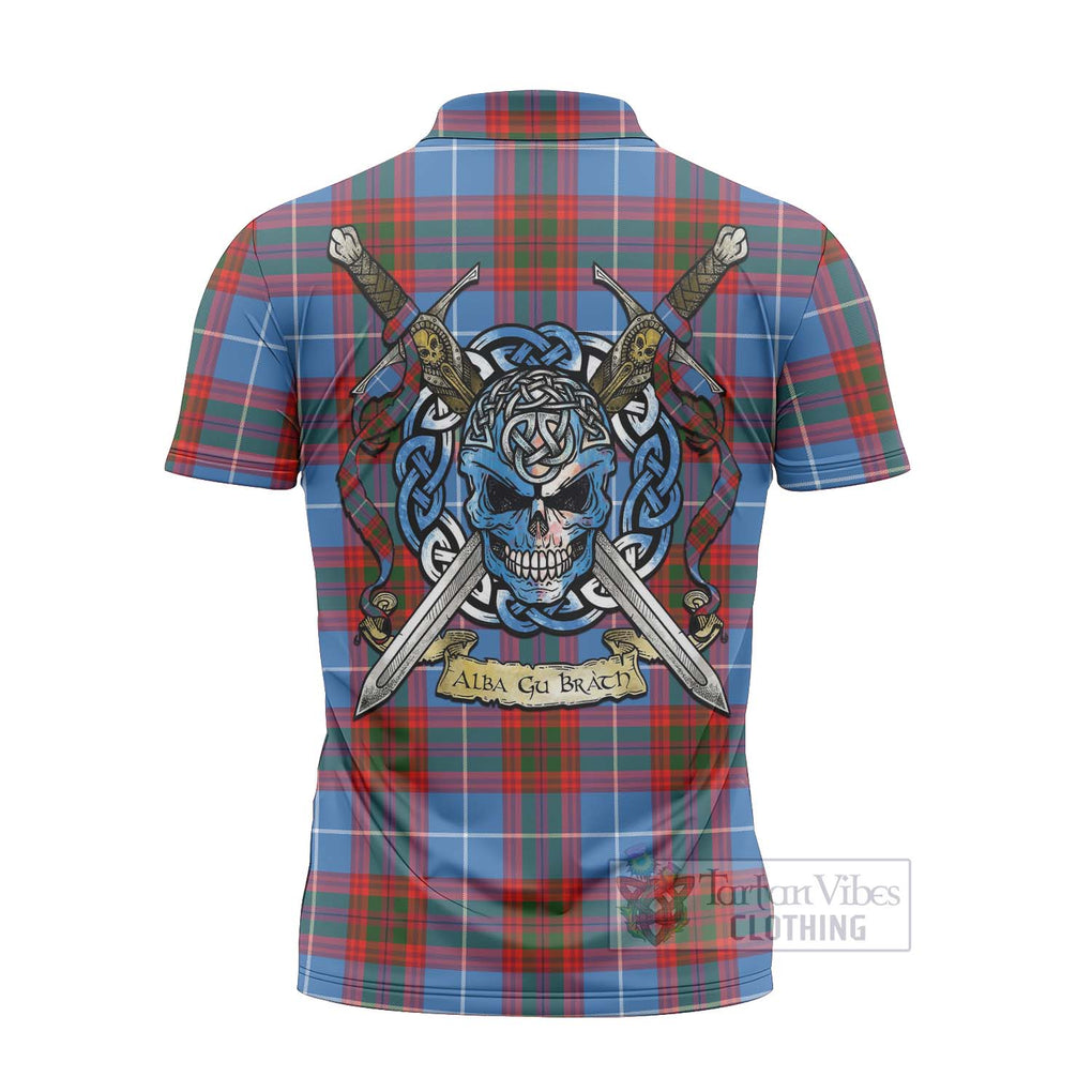 Trotter Tartan Zipper Polo Shirt with Family Crest Celtic Skull Style - Tartan Vibes Clothing