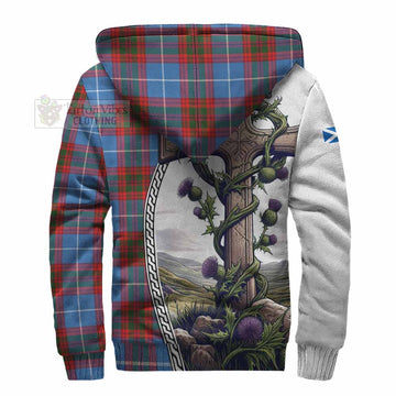 Trotter Tartan Sherpa Hoodie with Family Crest and St. Andrew's Cross Accented by Thistle Vines - Tartan Vibes Clothing