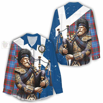 Trotter Tartan Women's Casual Shirt with Family Crest Scottish Bagpiper Vibes - Tartan Vibes Clothing
