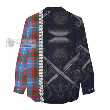 Trotter Tartan Women's Casual Shirt with Family Crest Cross Sword Thistle Celtic Vibes - Tartan Vibes Clothing