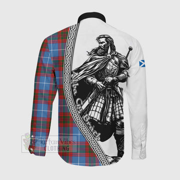 Trotter Tartan Clan Crest Long Sleeve Button Shirt with Highlander Warrior Celtic Style Men's Shirt - Tartan Vibes Clothing