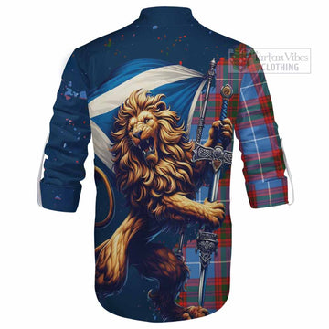 Trotter Tartan Family Crest Ghillie Kilt Shirt with Scottish Majestic Lion - Tartan Vibes Clothing