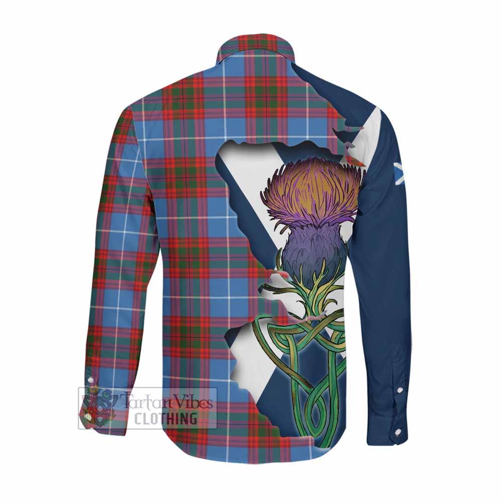 Tartan Vibes Clothing Trotter Tartan Family Crest Long Sleeve Button Shirt Scottish Thistle Celtic Inspired