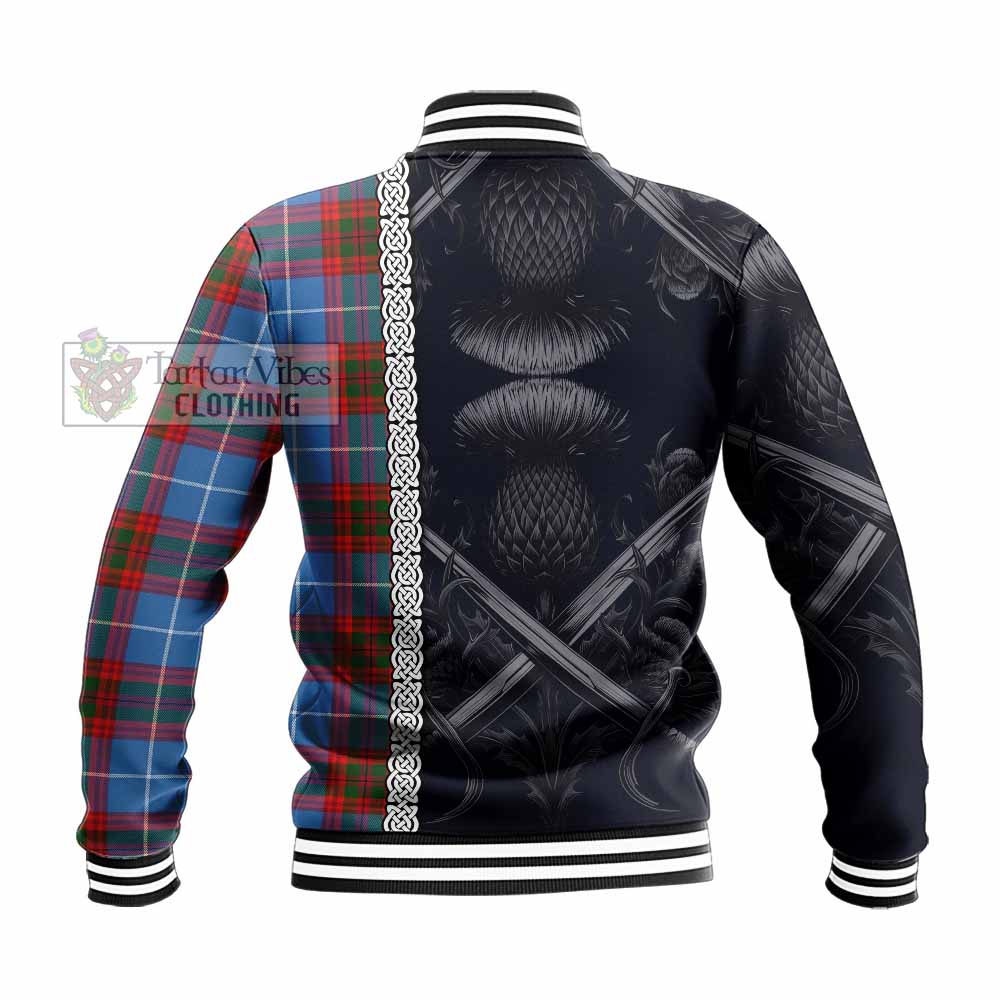 Trotter Tartan Baseball Jacket with Family Crest Cross Sword Thistle Celtic Vibes - Tartan Vibes Clothing