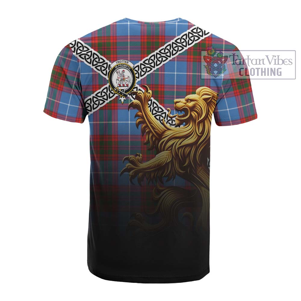 Trotter Crest Tartan Cotton T-shirt with Golden Lion Emblem Celtic Style - Tartan Vibes Clothing