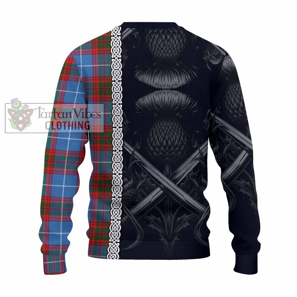 Trotter Tartan Knitted Sweater with Family Crest Cross Sword Thistle Celtic Vibes - Tartan Vibes Clothing
