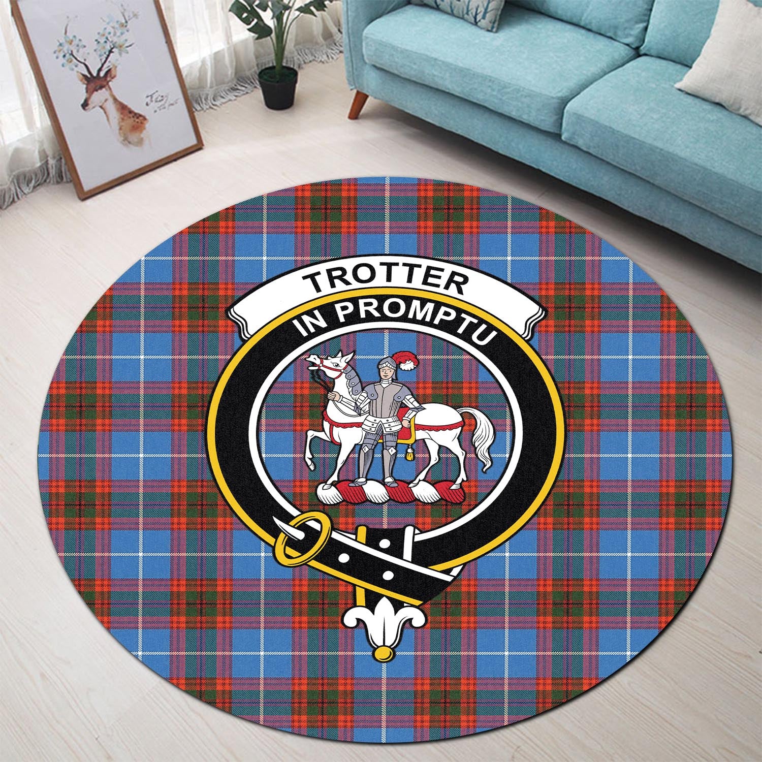 Trotter Tartan Round Rug with Family Crest - Tartan Vibes Clothing