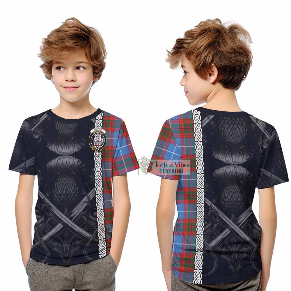 Trotter Tartan Kid T-Shirt with Family Crest Cross Sword Thistle Celtic Vibes - Tartan Vibes Clothing