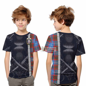 Trotter Tartan Kid T-Shirt with Family Crest Cross Sword Thistle Celtic Vibes - Tartan Vibes Clothing