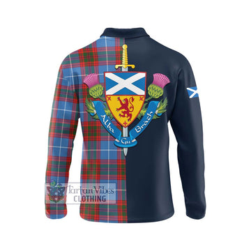 Trotter Tartan Long Sleeve Polo Shirt Alba with Scottish Lion Royal Arm Half Style - Tartan Vibes Clothing