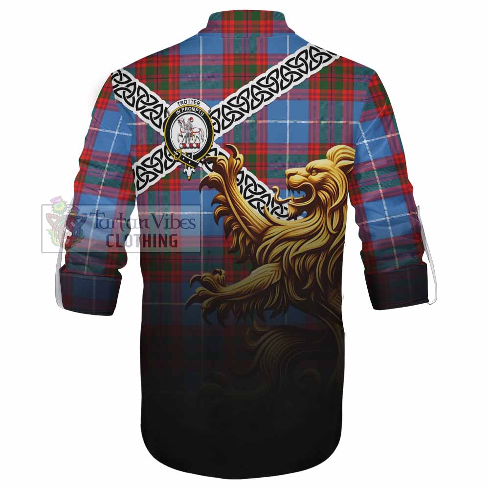 Tartan Vibes Clothing Trotter Crest Tartan Ghillie Kilt Shirt with Golden Lion Emblem Celtic Style