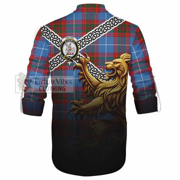 Tartan Vibes Clothing Trotter Crest Tartan Ghillie Kilt Shirt with Golden Lion Emblem Celtic Style