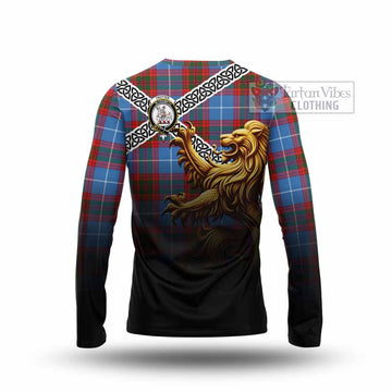 Trotter Crest Tartan Long Sleeve T-Shirt with Golden Lion Emblem Celtic Style - Tartan Vibes Clothing