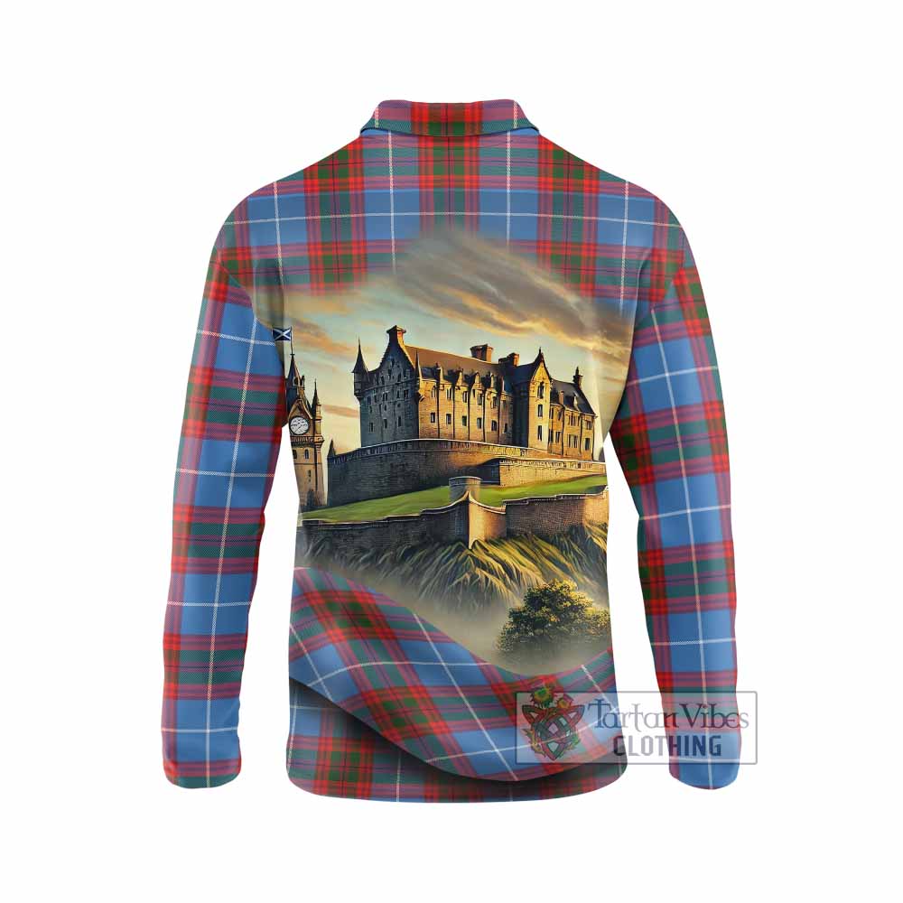 Trotter Tartan Family Crest Long Sleeve Polo Shirt with Scottish Ancient Castle Style - Tartan Vibes Clothing