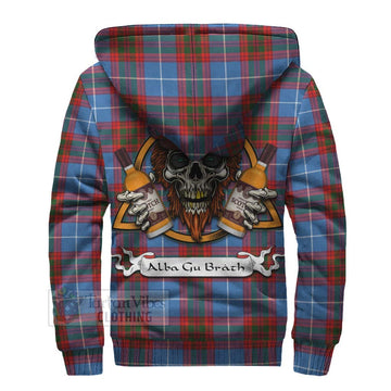 Trotter Tartan Sherpa Hoodie with Family Crest and Bearded Skull Holding Bottles of Whiskey - Tartan Vibes Clothing