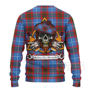 Trotter Tartan Ugly Sweater with Family Crest and Bearded Skull Holding Bottles of Whiskey - Tartan Vibes Clothing