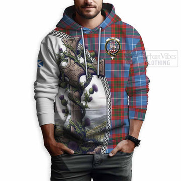Trotter Tartan Hoodie with Family Crest and St. Andrew's Cross Accented by Thistle Vines - Tartan Vibes Clothing