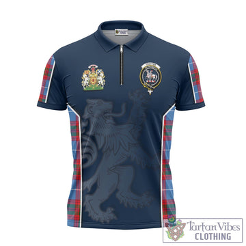 Trotter Tartan Zipper Polo Shirt with Family Crest and Lion Rampant Vibes Sport Style - Tartan Vibes Clothing