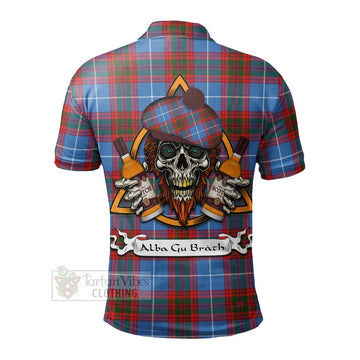 Trotter Tartan Polo Shirt with Family Crest and Bearded Skull Holding Bottles of Whiskey - Tartan Vibes Clothing