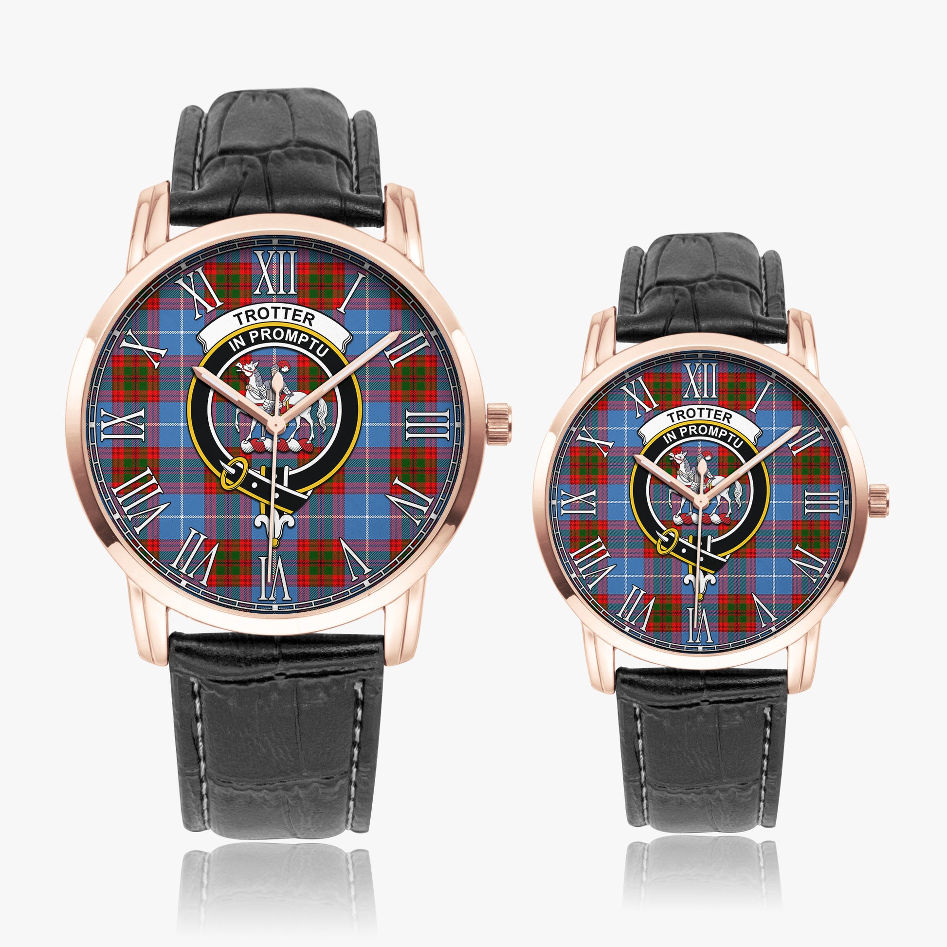 Trotter Tartan Family Crest Leather Strap Quartz Watch - Tartanvibesclothing