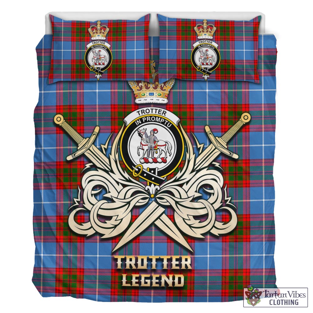 Tartan Vibes Clothing Trotter Tartan Bedding Set with Clan Crest and the Golden Sword of Courageous Legacy