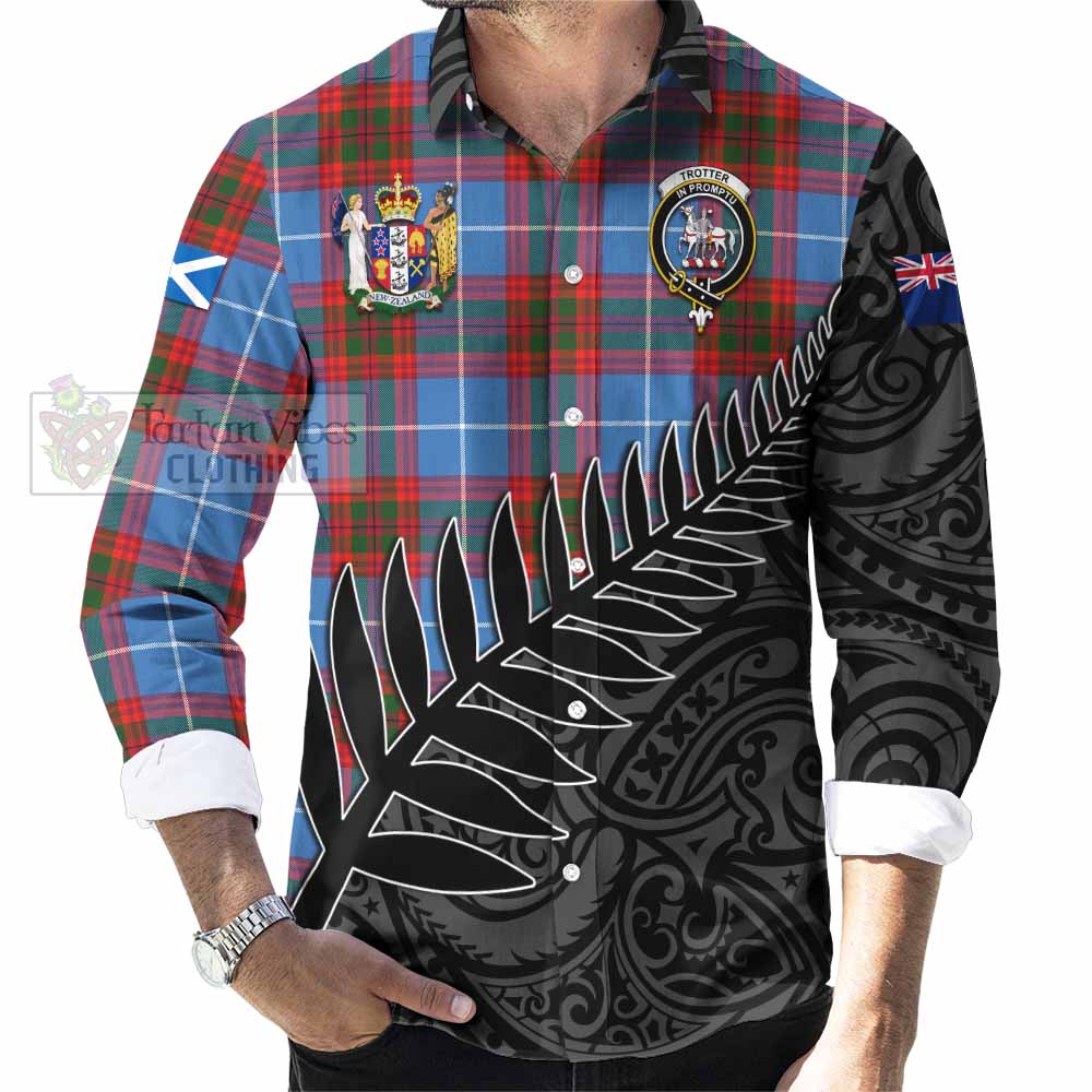 Trotter Crest Tartan Long Sleeve Button Shirt with New Zealand Silver Fern Half Style - Tartan Vibes Clothing