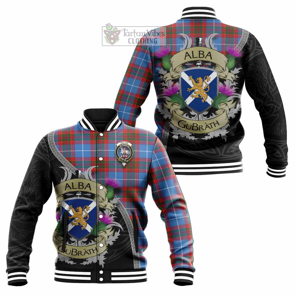 Trotter Tartan Family Crest Baseball Jacket Lion Rampant Royal Thistle Shield Celtic Inspired - Tartan Vibes Clothing