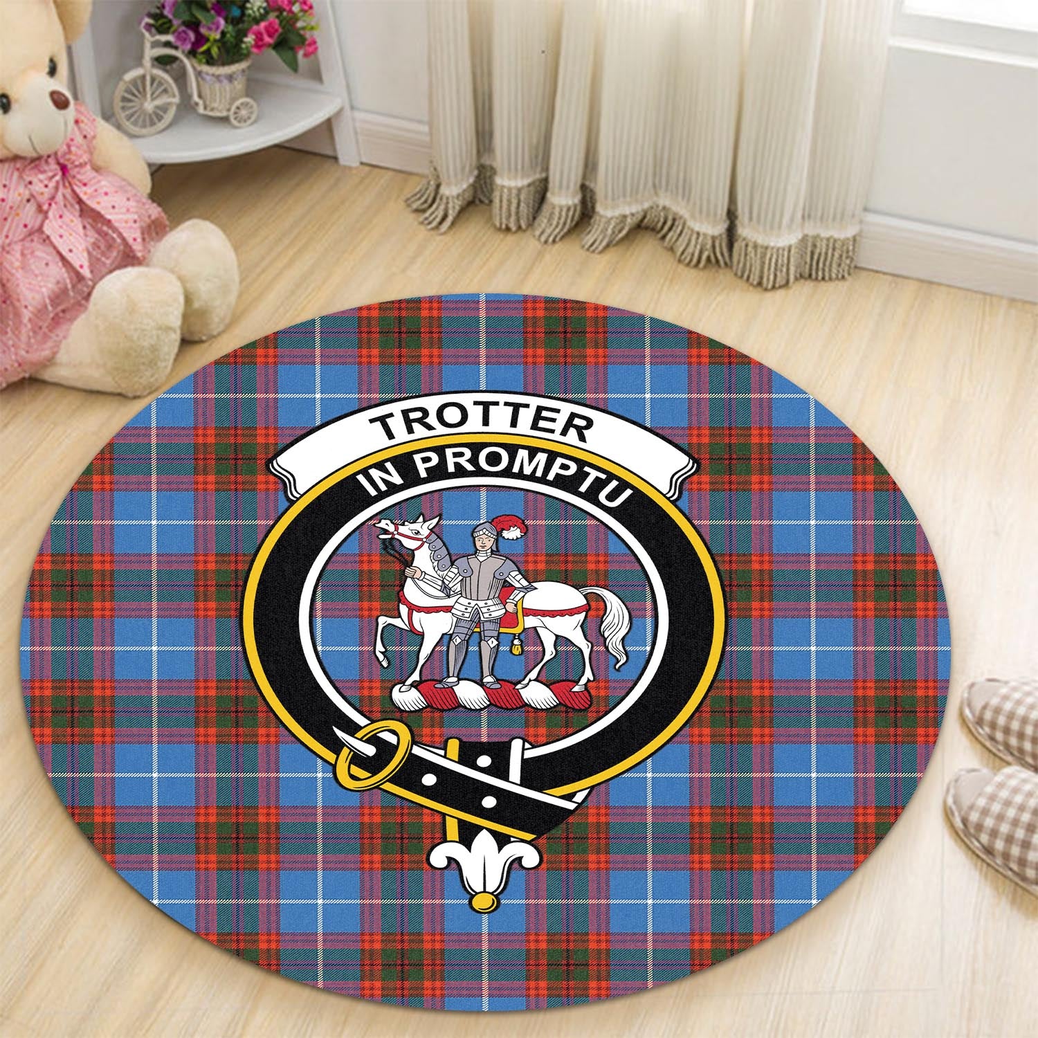 Trotter Tartan Round Rug with Family Crest - Tartan Vibes Clothing