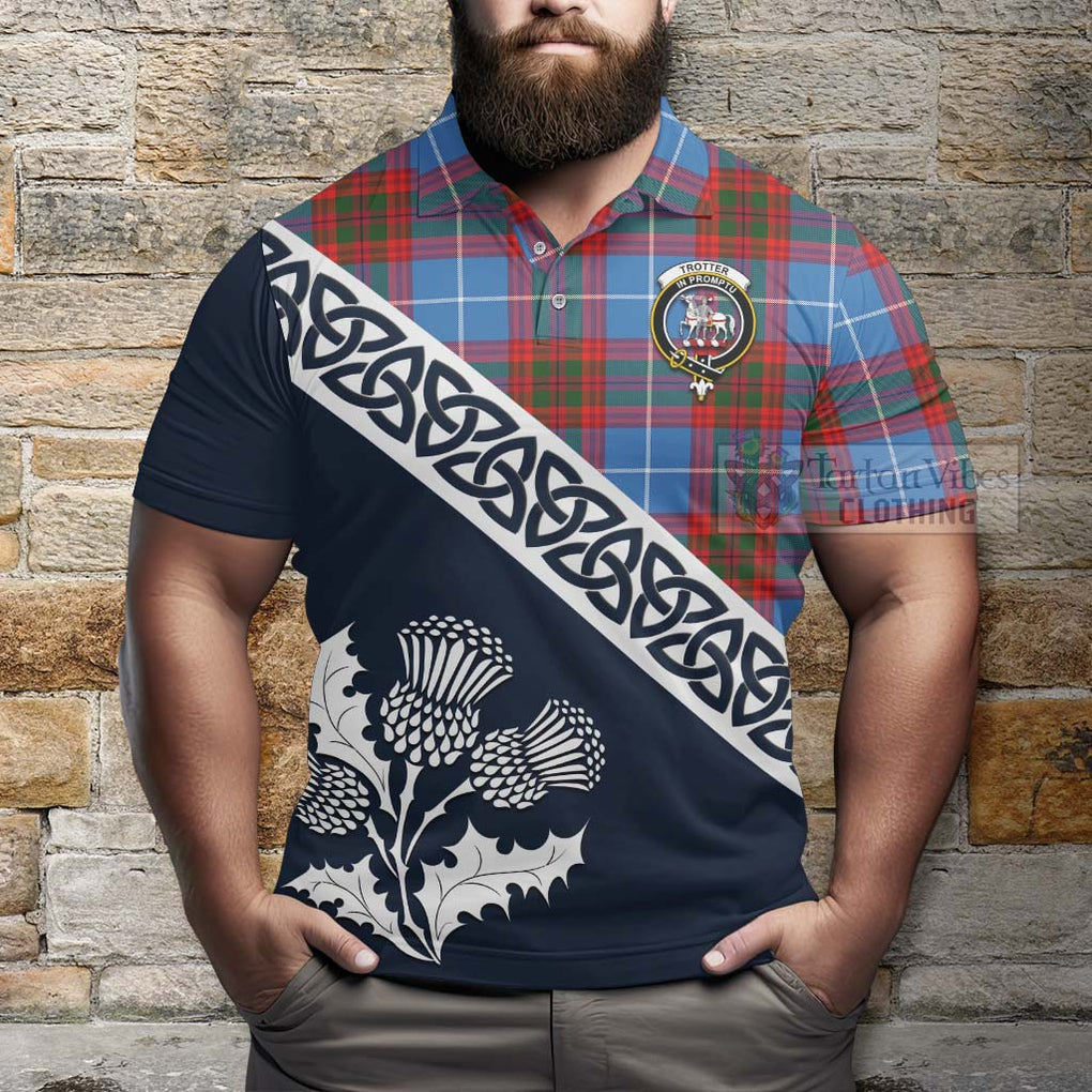 Trotter Tartan Polo Shirt Featuring Thistle and Scotland Map - Tartanvibesclothing Store