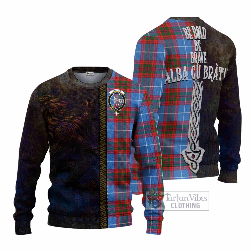 Trotter Tartan Family Crest Knitted Sweater Alba Gu Brath Be Brave Lion Ancient Style - Tartan Vibes Clothing