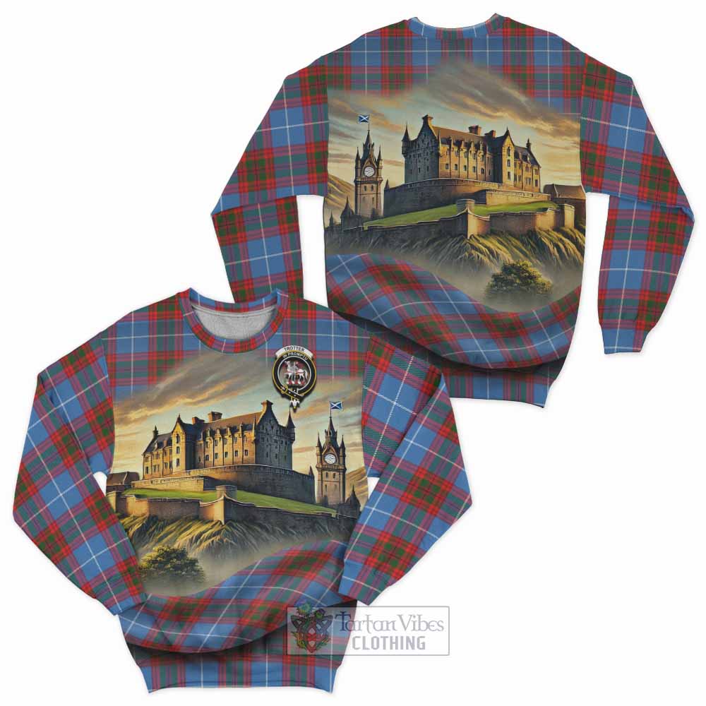 Trotter Tartan Family Crest Sweatshirt with Scottish Ancient Castle Style - Tartan Vibes Clothing