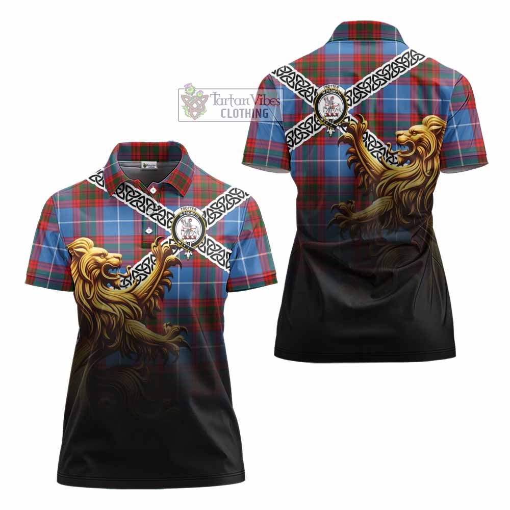 Trotter Crest Tartan Women's Polo Shirt with Golden Lion Emblem Celtic Style - Tartan Vibes Clothing