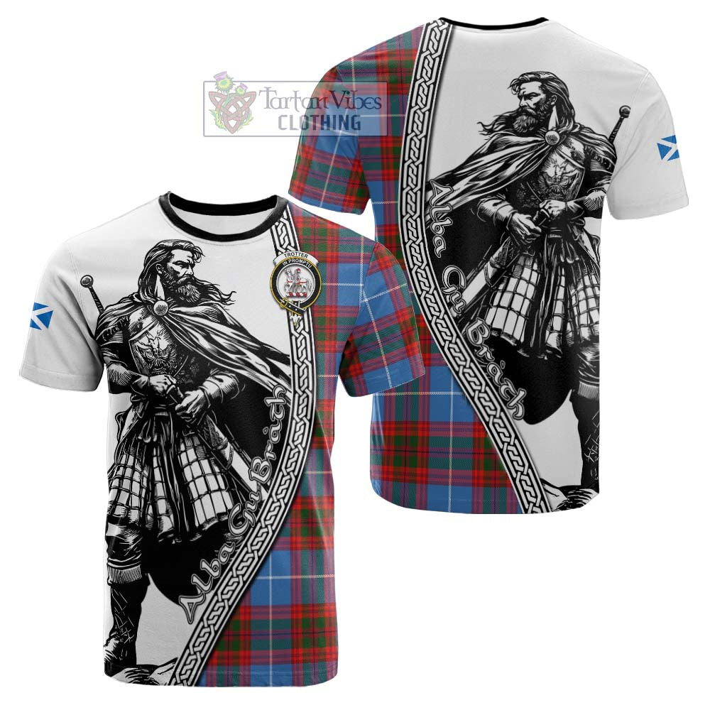 Trotter Tartan Clan Crest Cotton T-shirt with Highlander Warrior Celtic Style - Tartan Vibes Clothing