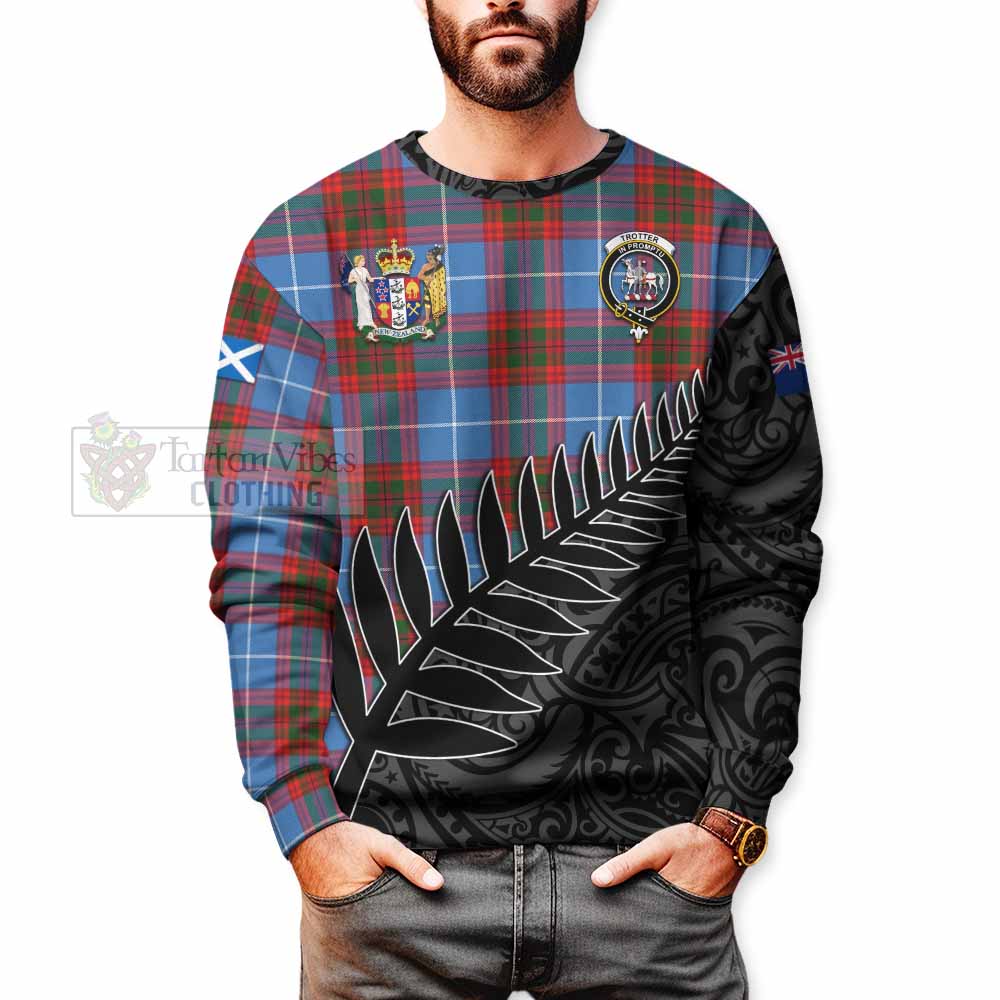 Trotter Crest Tartan Sweatshirt with New Zealand Silver Fern Half Style - Tartan Vibes Clothing