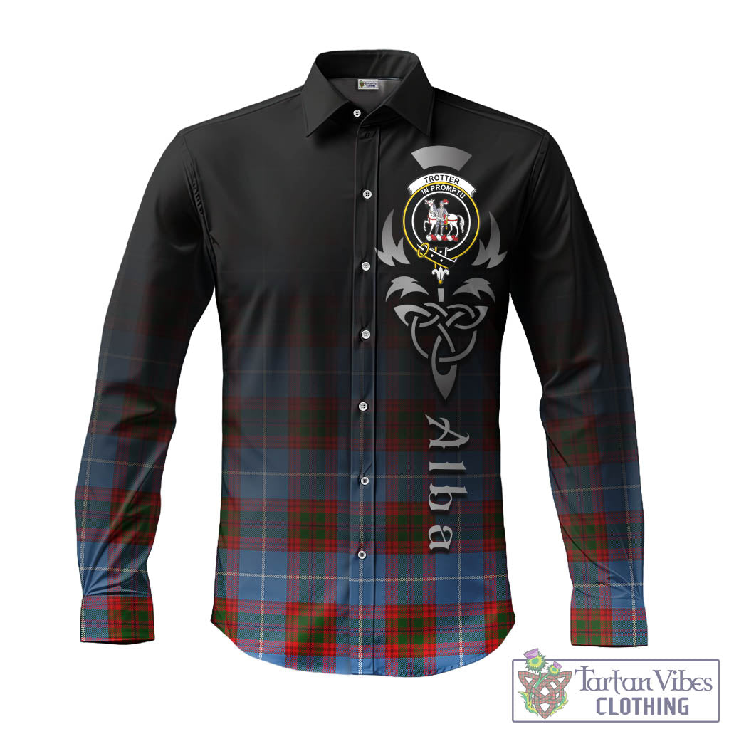 Trotter Tartan Long Sleeve Button Up Featuring Alba Gu Brath Family Crest Celtic Inspired - Tartan Vibes Clothing