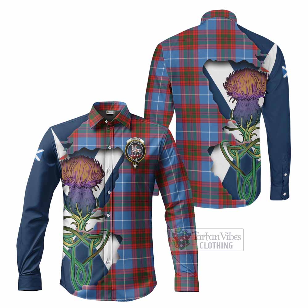 Tartan Vibes Clothing Trotter Tartan Family Crest Long Sleeve Button Shirt Scottish Thistle Celtic Inspired
