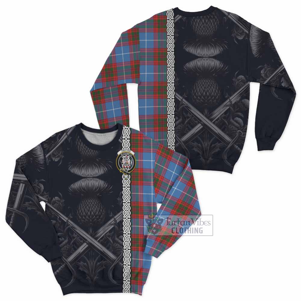 Trotter Tartan Sweatshirt with Family Crest Cross Sword Thistle Celtic Vibes - Tartan Vibes Clothing