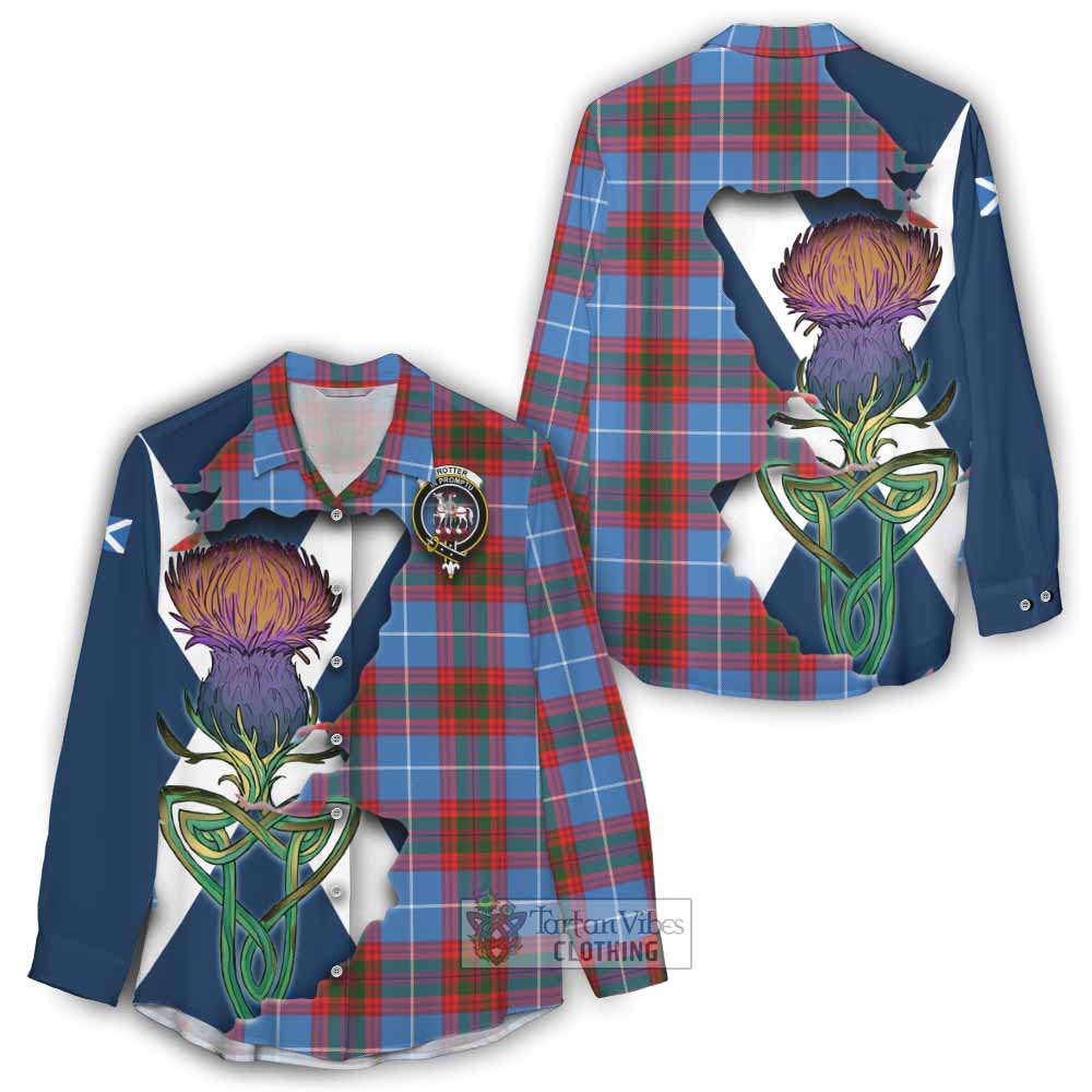 Tartan Vibes Clothing Trotter Tartan Family Crest Women's Casual Shirt Scottish Thistle Celtic Inspired