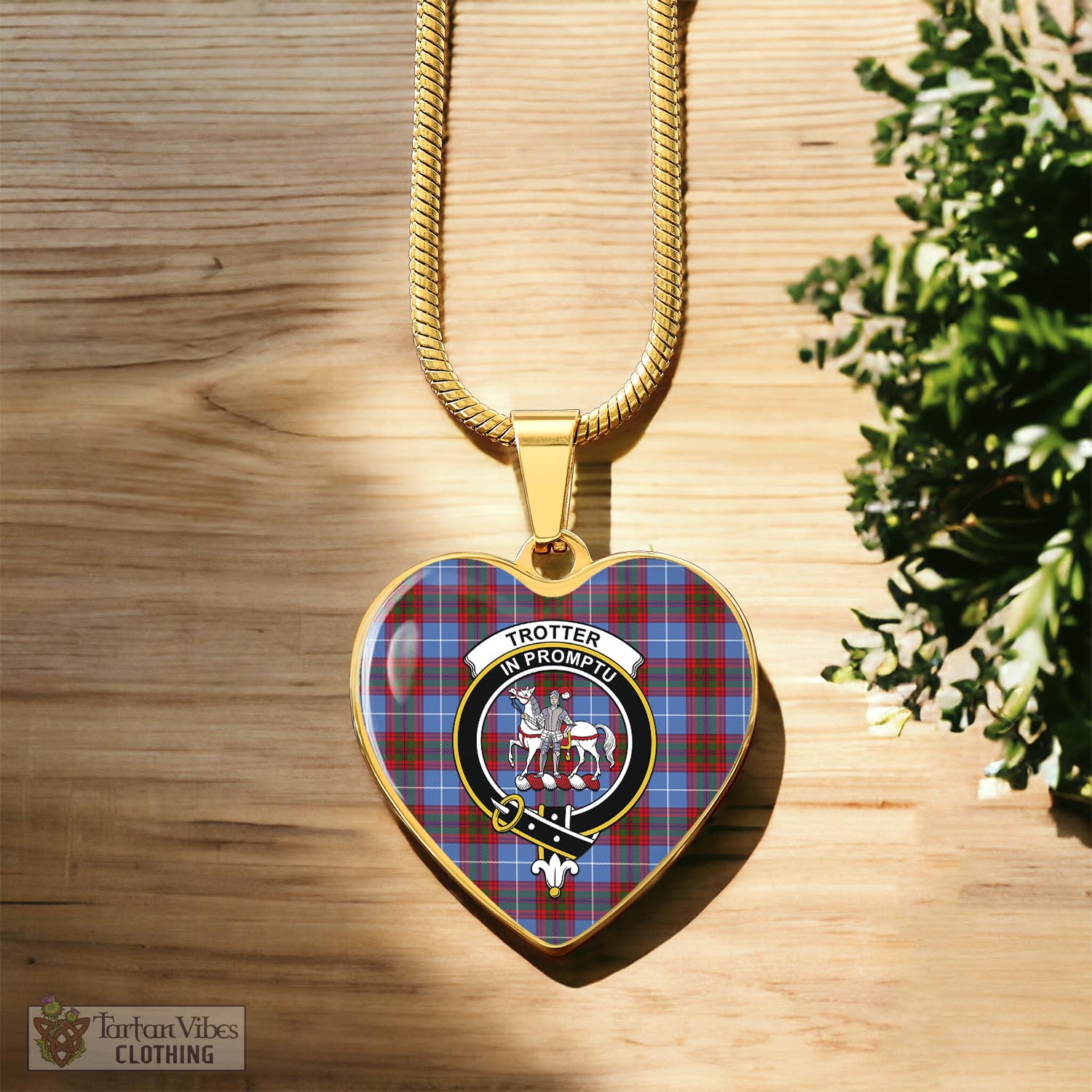 Trotter Tartan Heart Necklace with Family Crest Luxury Necklace (Gold) No - Tartan Vibes Clothing