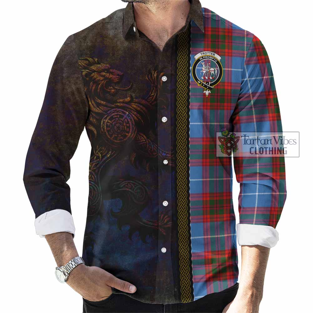 Trotter Tartan Family Crest Long Sleeve Button Shirt Alba Gu Brath Be Brave Lion Ancient Style - Tartan Vibes Clothing