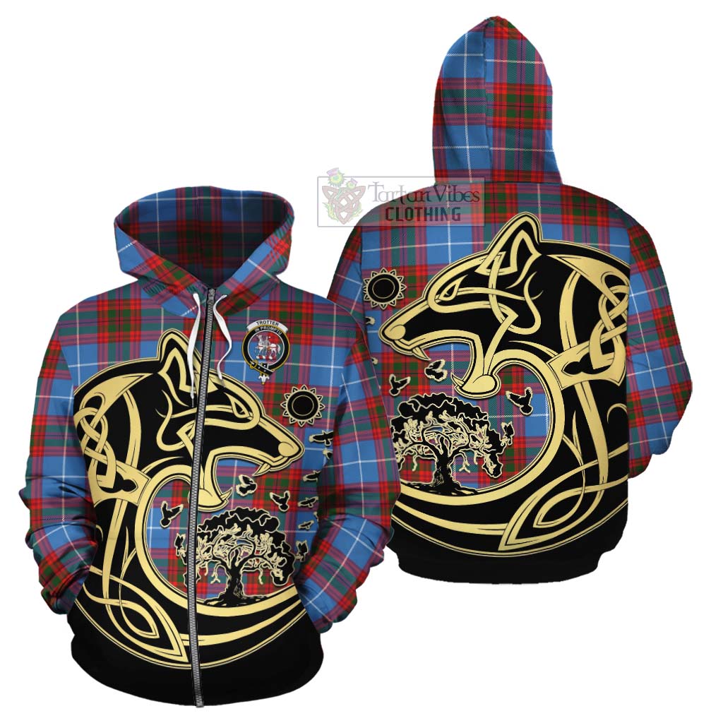 Trotter Tartan Cotton Hoodie with Family Crest Celtic Wolf Style - Tartan Vibes Clothing