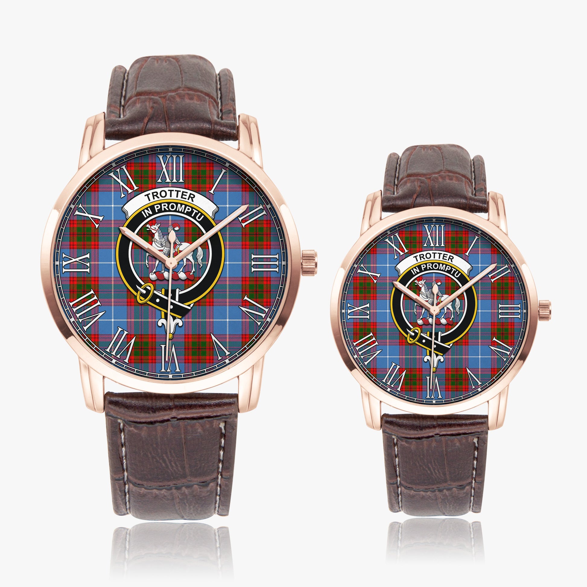 Trotter Tartan Family Crest Leather Strap Quartz Watch - Tartanvibesclothing
