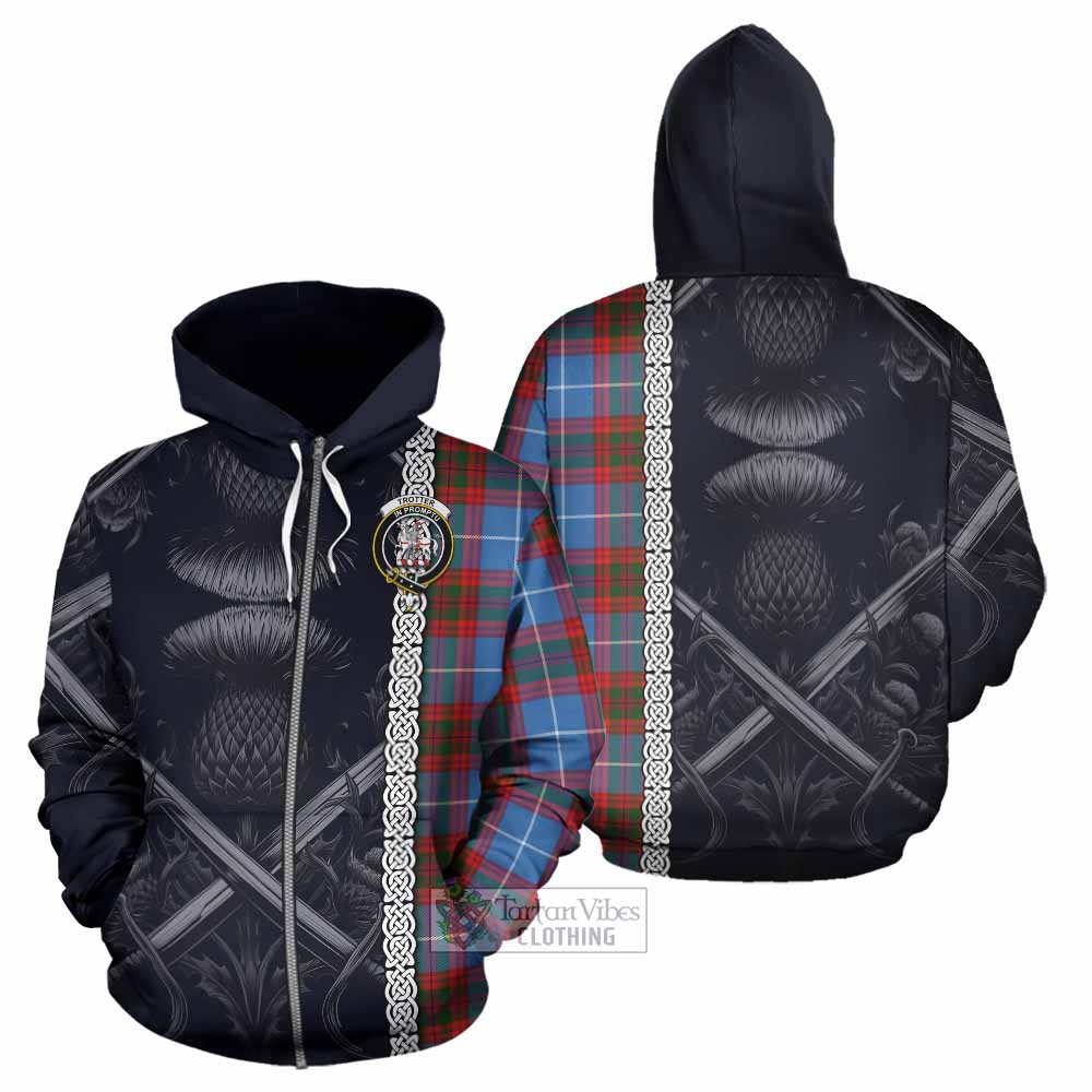 Trotter Tartan Hoodie with Family Crest Cross Sword Thistle Celtic Vibes Zip Hoodie - Tartan Vibes Clothing