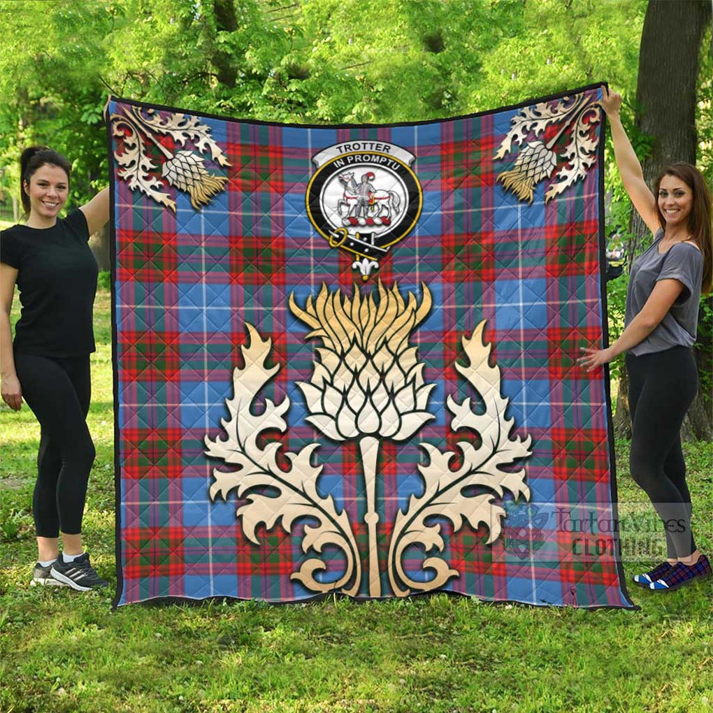 Tartan Vibes Clothing Trotter Tartan Quilt with Family Crest and Golden Thistle Style