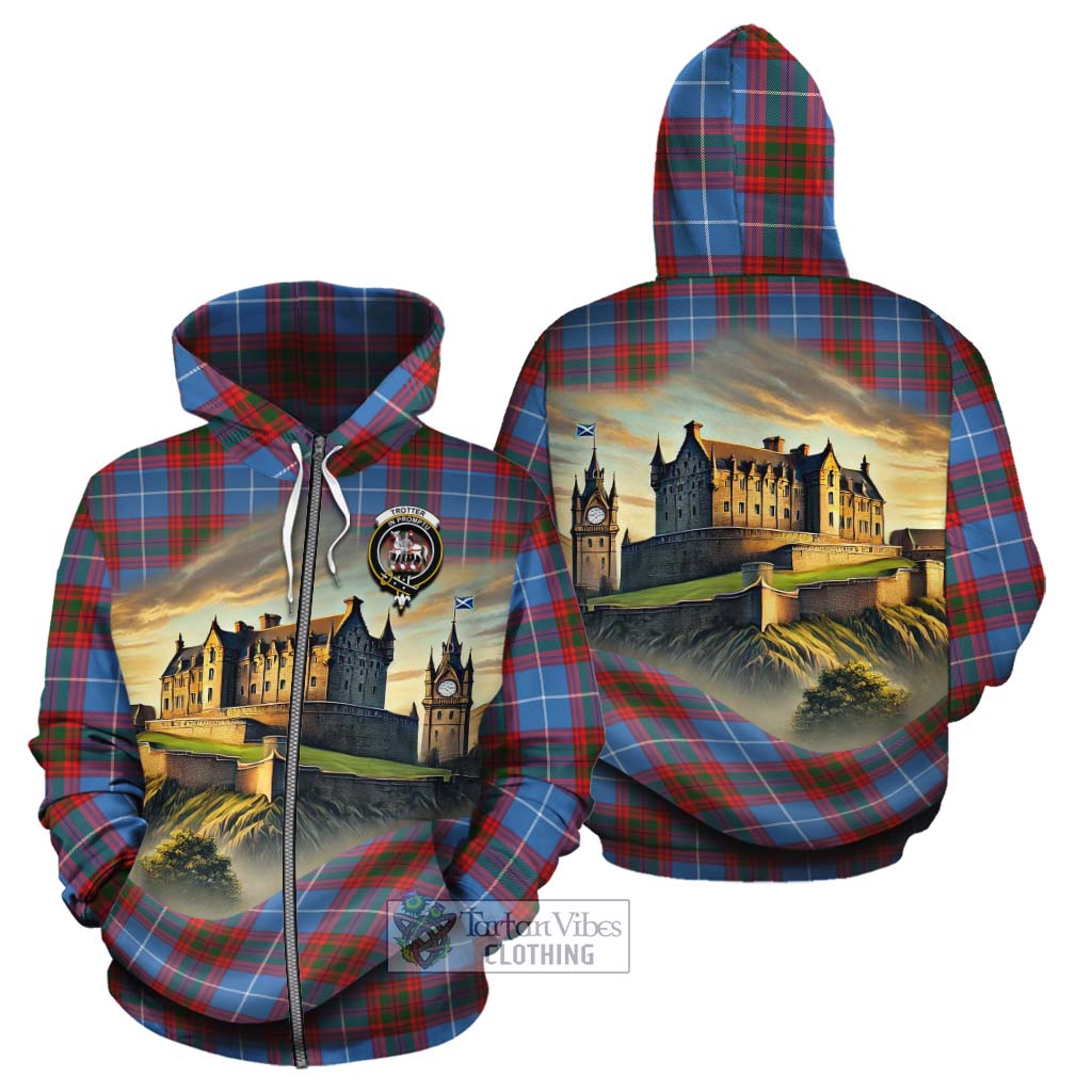 Trotter Tartan Family Crest Cotton Hoodie with Scottish Ancient Castle Style Zip Hoodie - Tartan Vibes Clothing