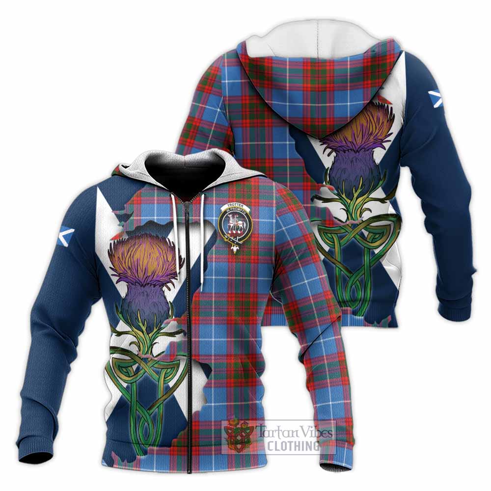 Tartan Vibes Clothing Trotter Tartan Family Crest Knitted Hoodie Scottish Thistle Celtic Inspired