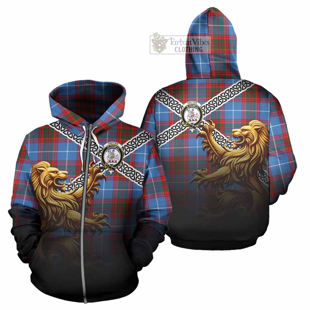 Trotter Crest Tartan Hoodie with Golden Lion Emblem Celtic Style Zip Hoodie - Tartan Vibes Clothing