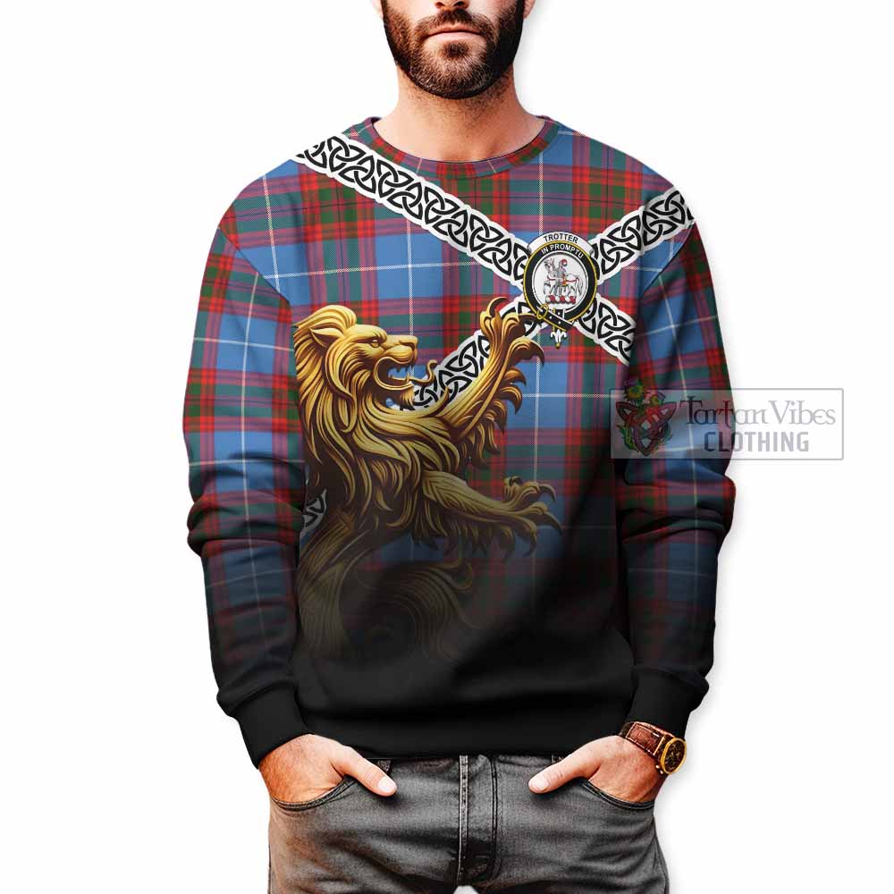 Trotter Crest Tartan Sweatshirt with Golden Lion Emblem Celtic Style - Tartan Vibes Clothing
