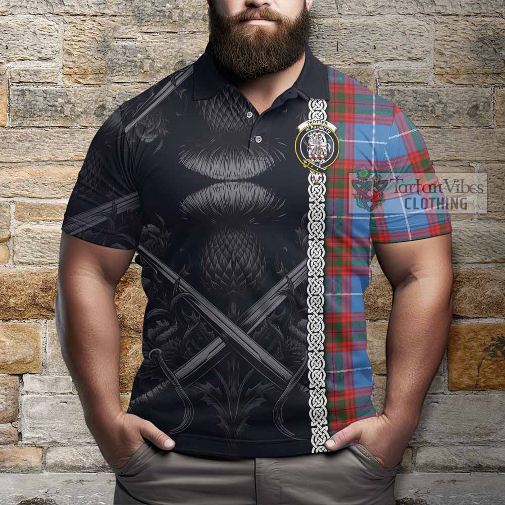 Trotter Tartan Polo Shirt with Family Crest Cross Sword Thistle Celtic Vibes - Tartan Vibes Clothing